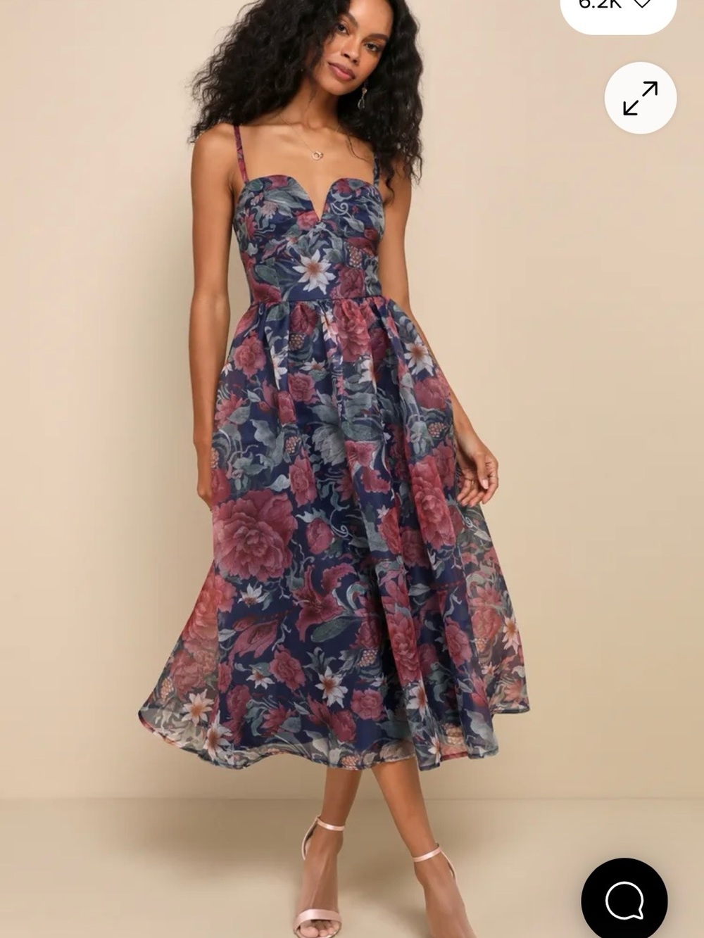 Lulu's Navy Floral Midi Dress with Rose Pink & Sage Green Bouquet